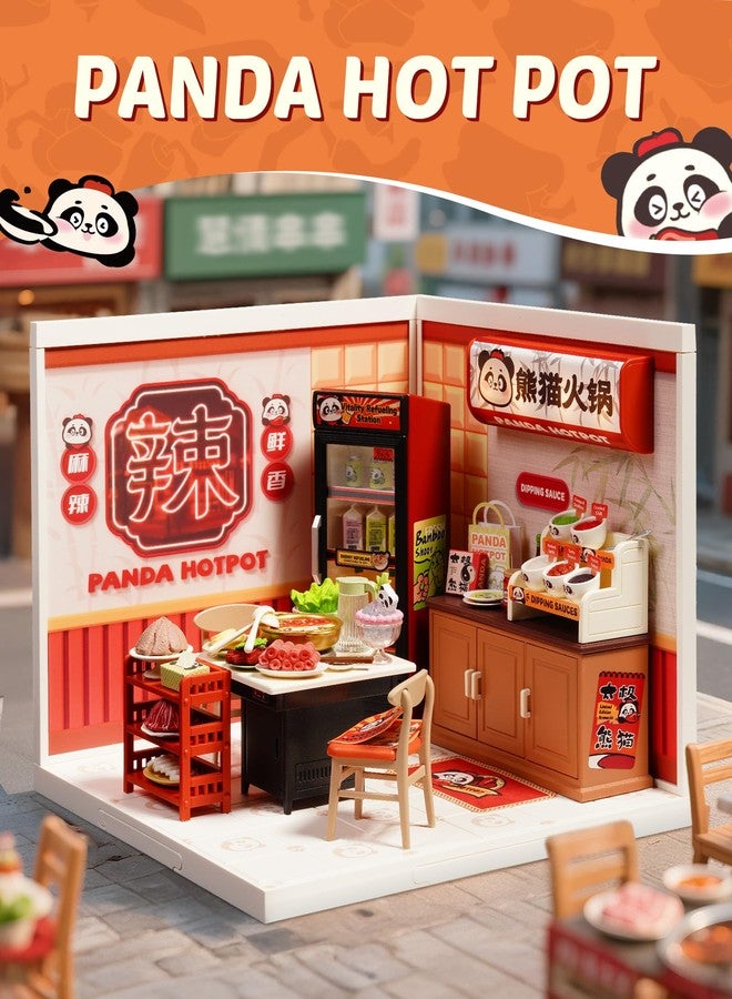 Rolife Super Creator Series, DIY Mini Panda Hot Pot Dollhouse House Kit, Bulid Scenary for Action Collectible Figures, Creative Gifts for Women Adults - Image 2